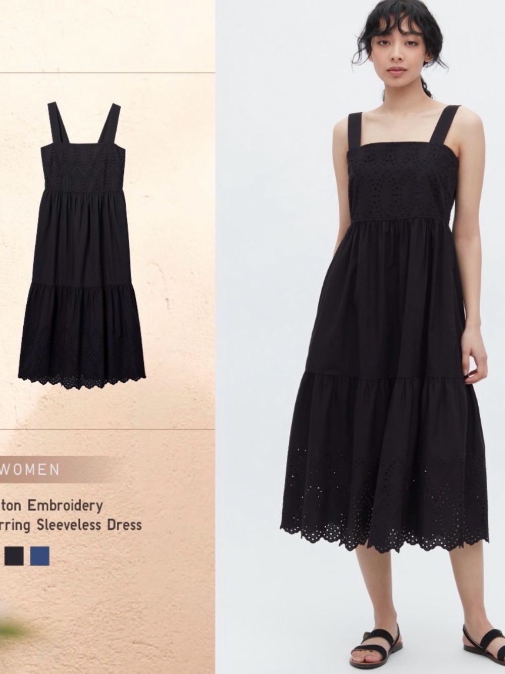 Uniqlo Cotton Embroidery Shirring Sleeveless Dress size XS